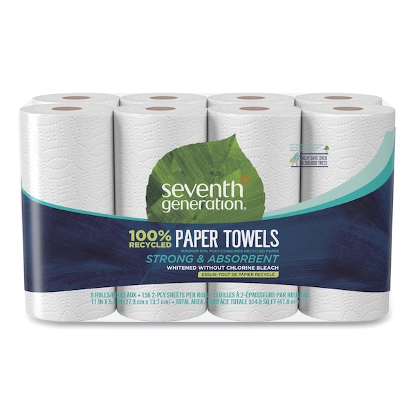 Seventh Generation Perforated Roll Paper Towels, 2 Ply, 156 Sheets, 71 ft, White 13739 - main